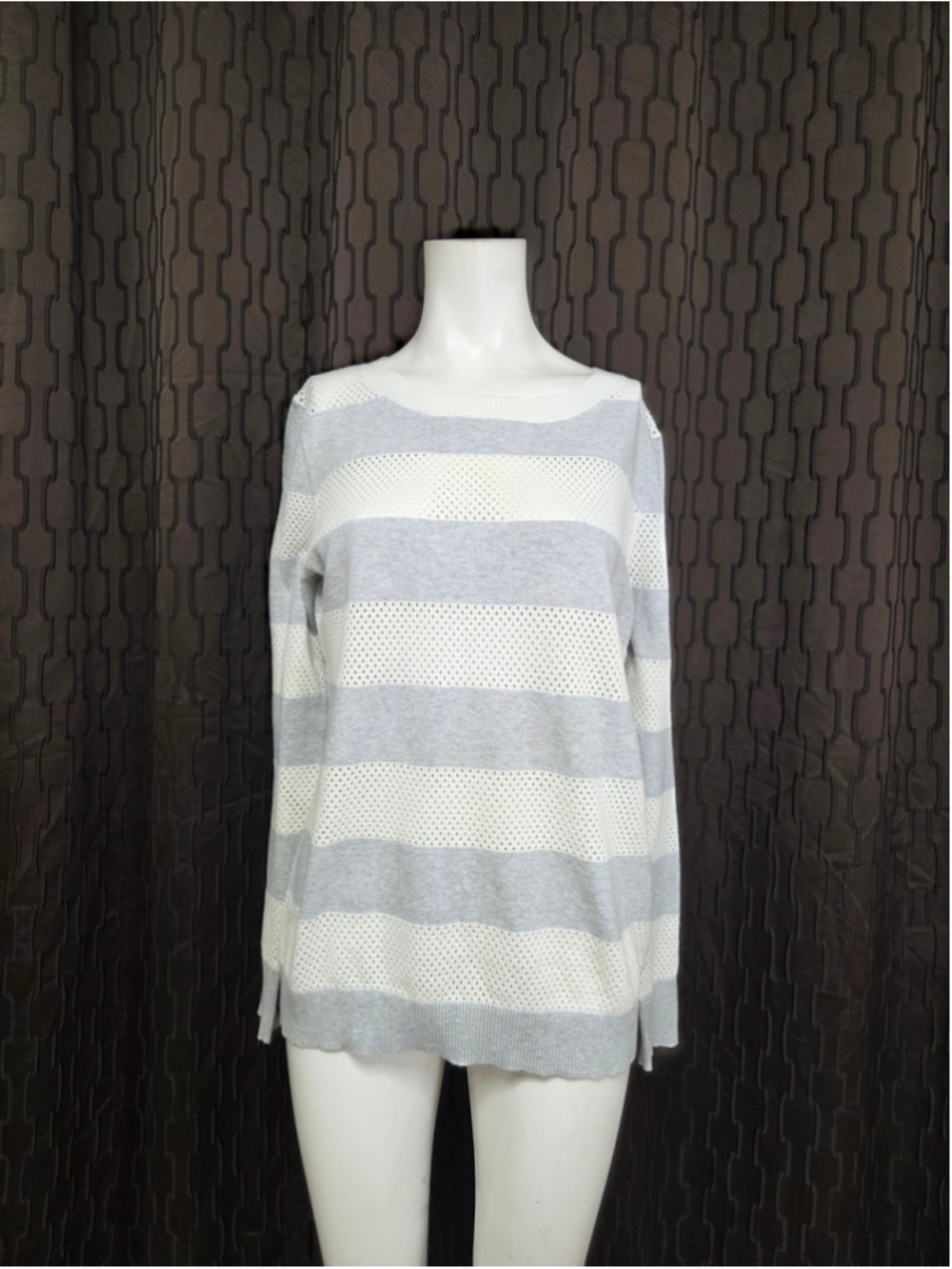 Women's Express Striped Scoop Neck Sweater Grey White Size L
